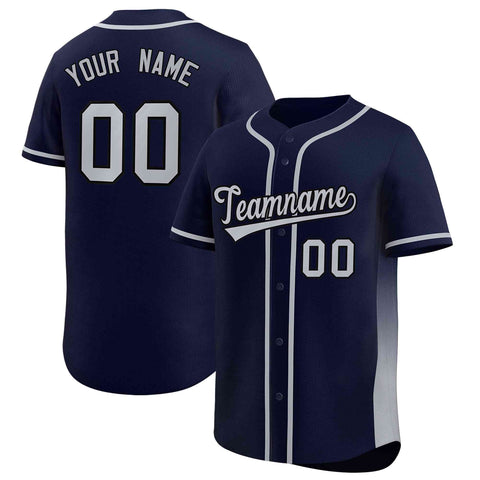 Custom Navy Gray Personalized Gradient Side Design Authentic Baseball Jersey
