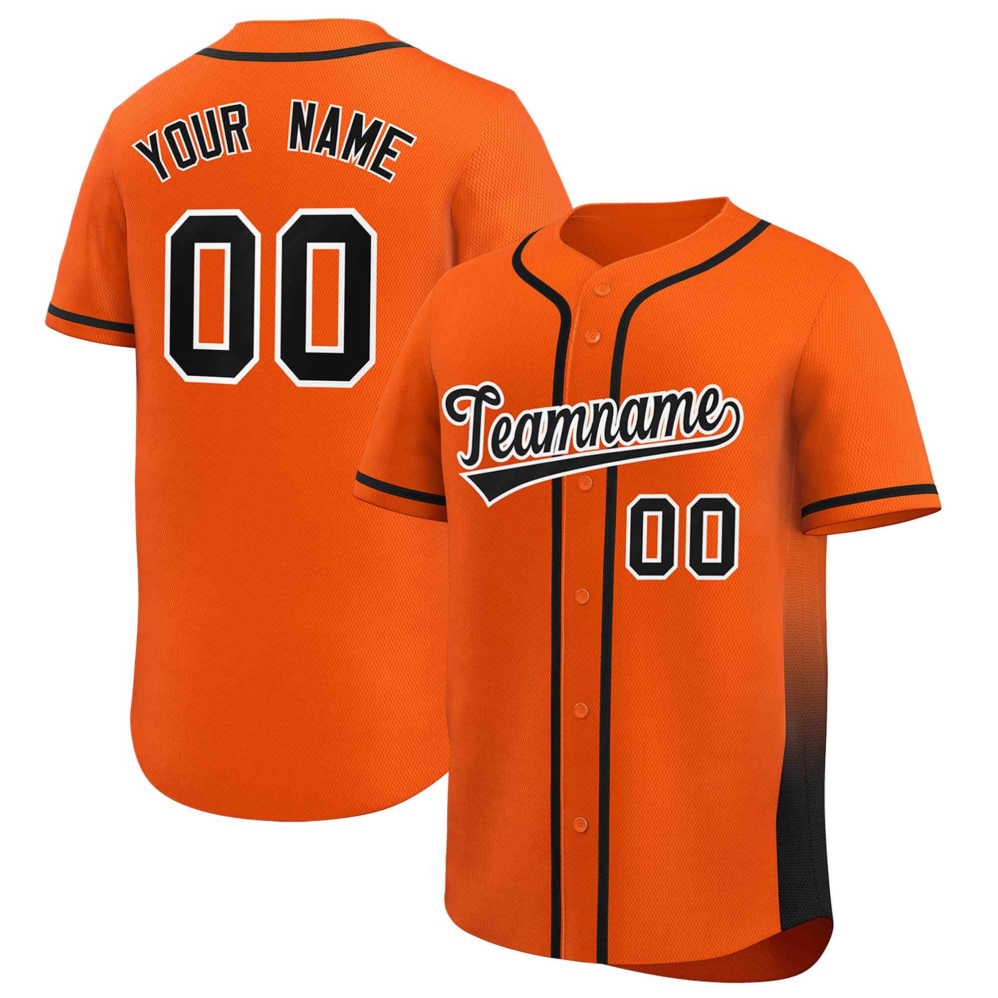 Custom Orange Black Personalized Gradient Side Design Authentic Baseball Jersey