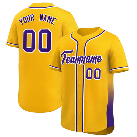 Custom Yellow Purple Personalized Gradient Side Design Authentic Baseball Jersey
