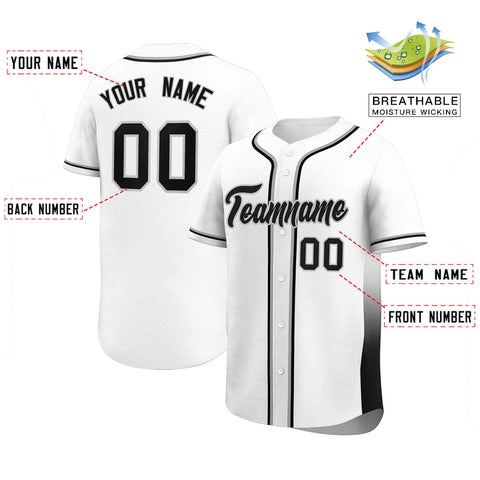 Custom White Black Personalized Gradient Side Design Authentic Baseball Jersey