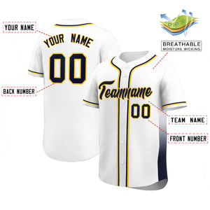 Custom White Navy Personalized Gradient Side Design Authentic Baseball Jersey