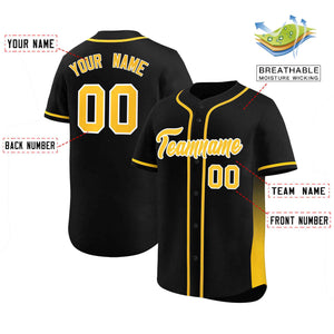 Custom Black Gold Personalized Gradient Side Design Authentic Baseball Jersey