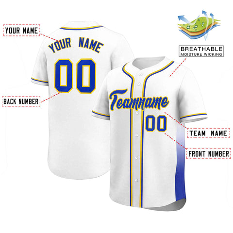 Custom White Royal Personalized Gradient Side Design Authentic Baseball Jersey