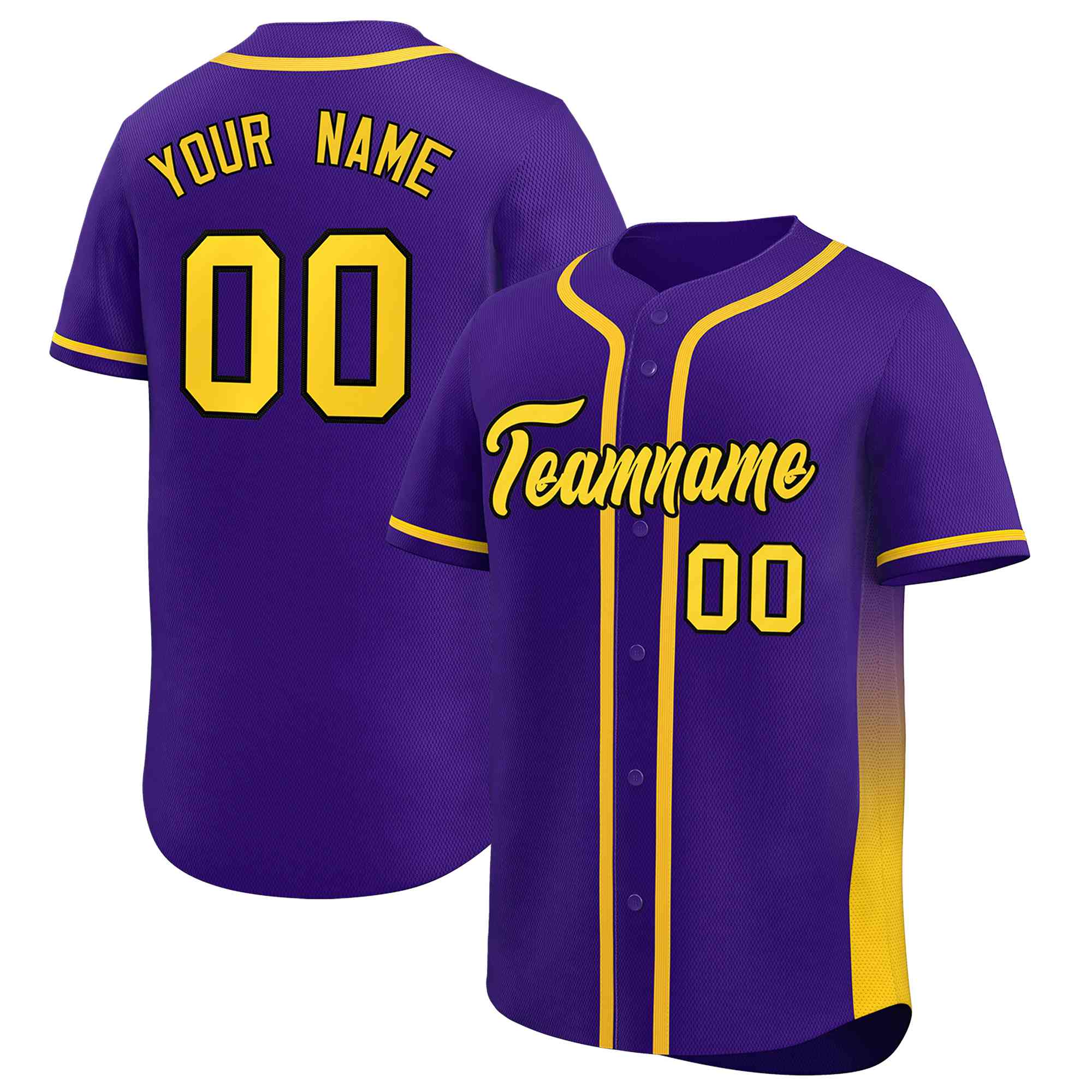 Custom Purple Gold Personalized Gradient Side Design Authentic Baseball Jersey