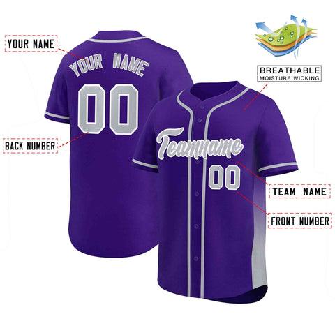 Custom Purple Gray Personalized Gradient Side Design Authentic Baseball Jersey