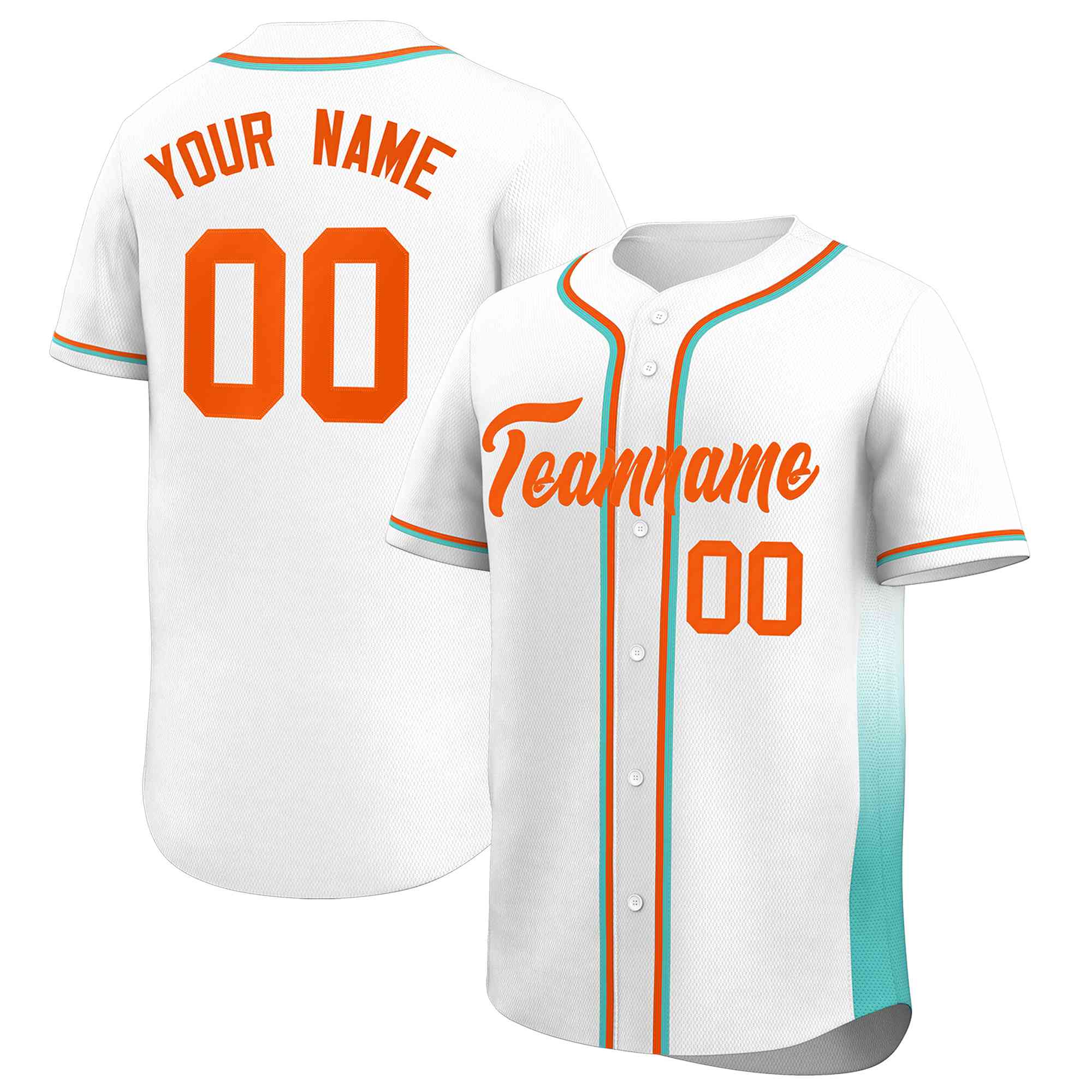 Custom White Aqua Personalized Gradient Side Design Authentic Baseball Jersey