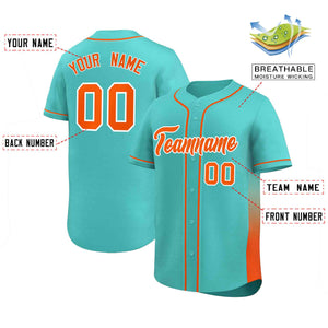 Custom Aqua Orange Personalized Gradient Side Design Authentic Baseball Jersey