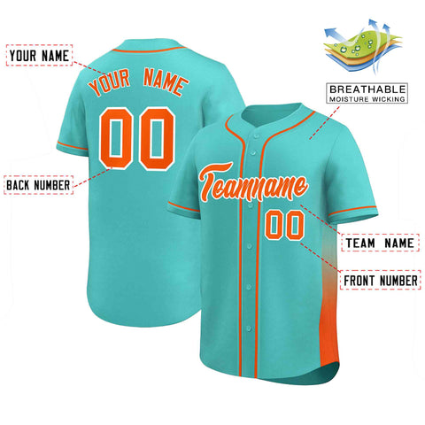 Custom Aqua Orange Personalized Gradient Side Design Authentic Baseball Jersey