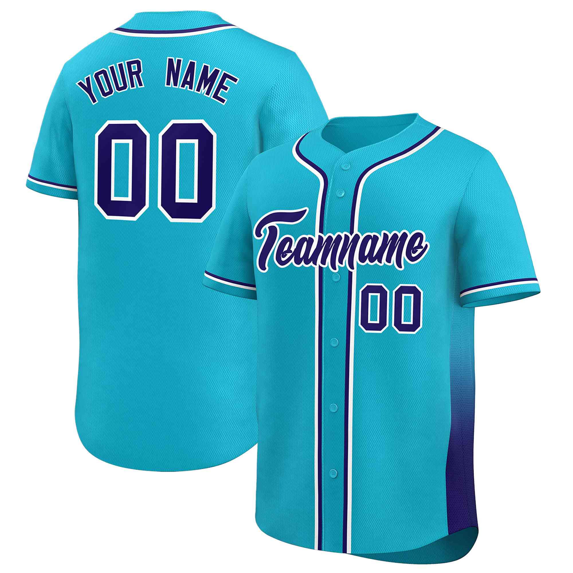 Custom Powder Blue Purple Personalized Gradient Side Design Authentic Baseball Jersey