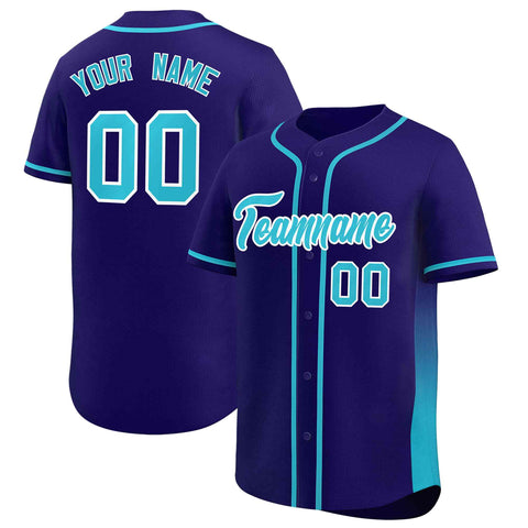 Custom Purple Powder Blue Personalized Gradient Side Design Authentic Baseball Jersey