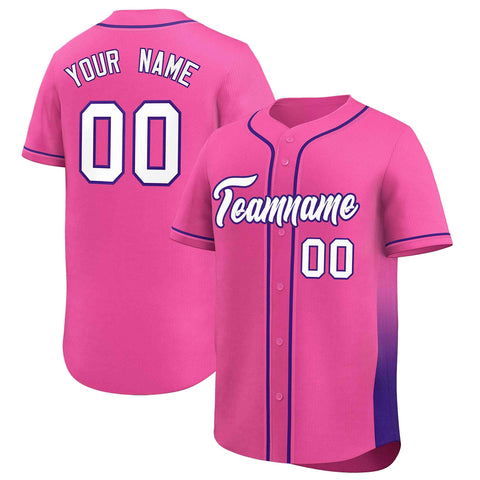 Custom Pink Purple Personalized Gradient Side Design Authentic Baseball Jersey