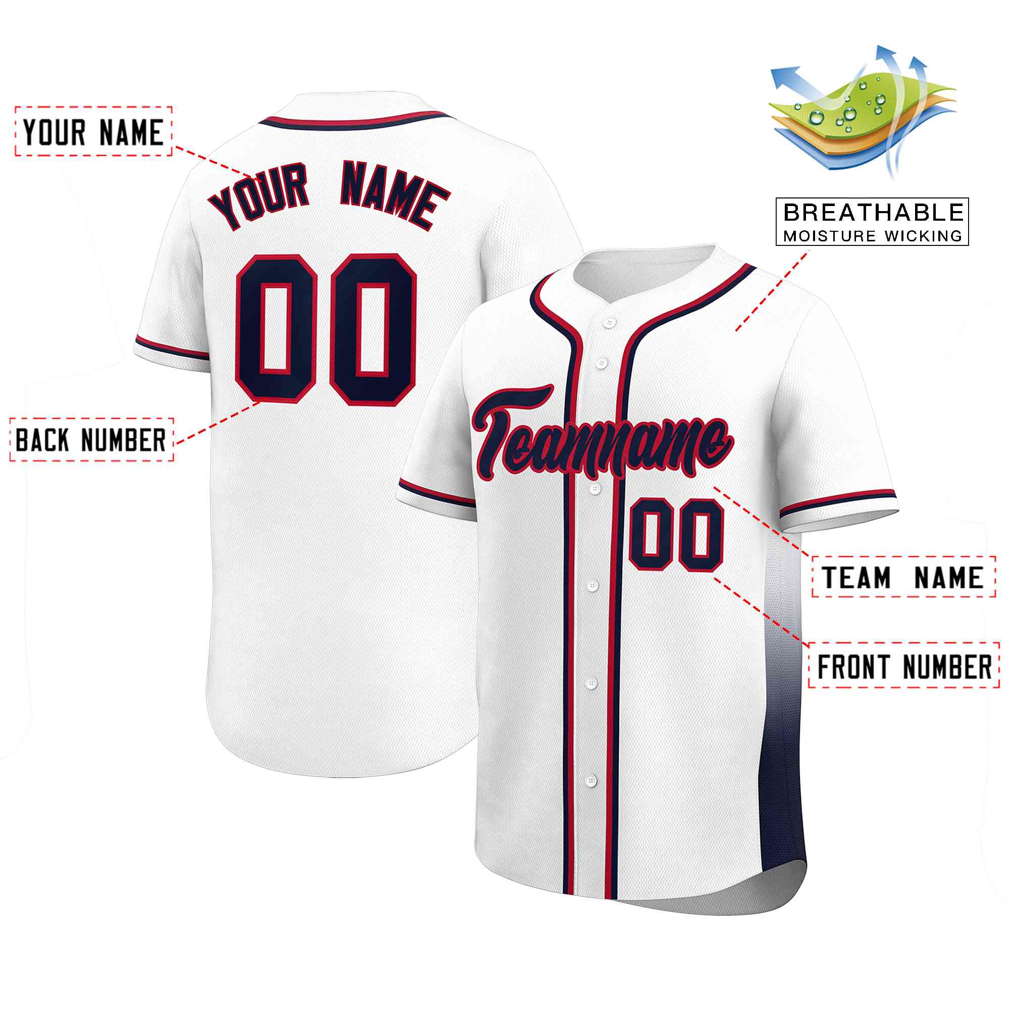 Custom White Navy Personalized Gradient Side Design Authentic Baseball Jersey