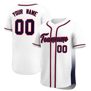 Custom White Navy Personalized Gradient Side Design Authentic Baseball Jersey