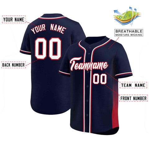 Custom Navy Red Personalized Gradient Side Design Authentic Baseball Jersey