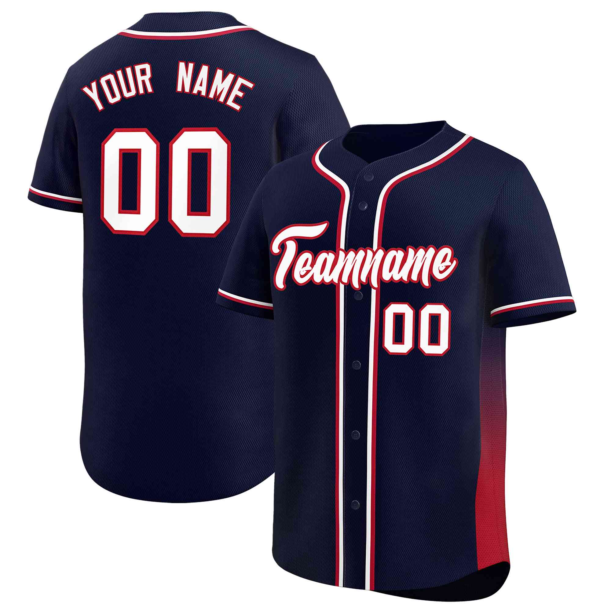 Custom Navy Red Personalized Gradient Side Design Authentic Baseball Jersey