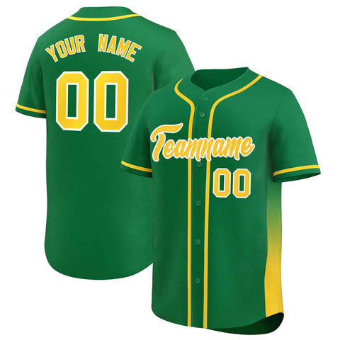 Custom Kelly Green Gold Personalized Gradient Side Design Authentic Baseball Jersey