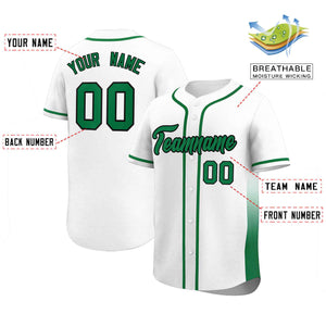 Custom White Kelly Green Personalized Gradient Side Design Authentic Baseball Jersey