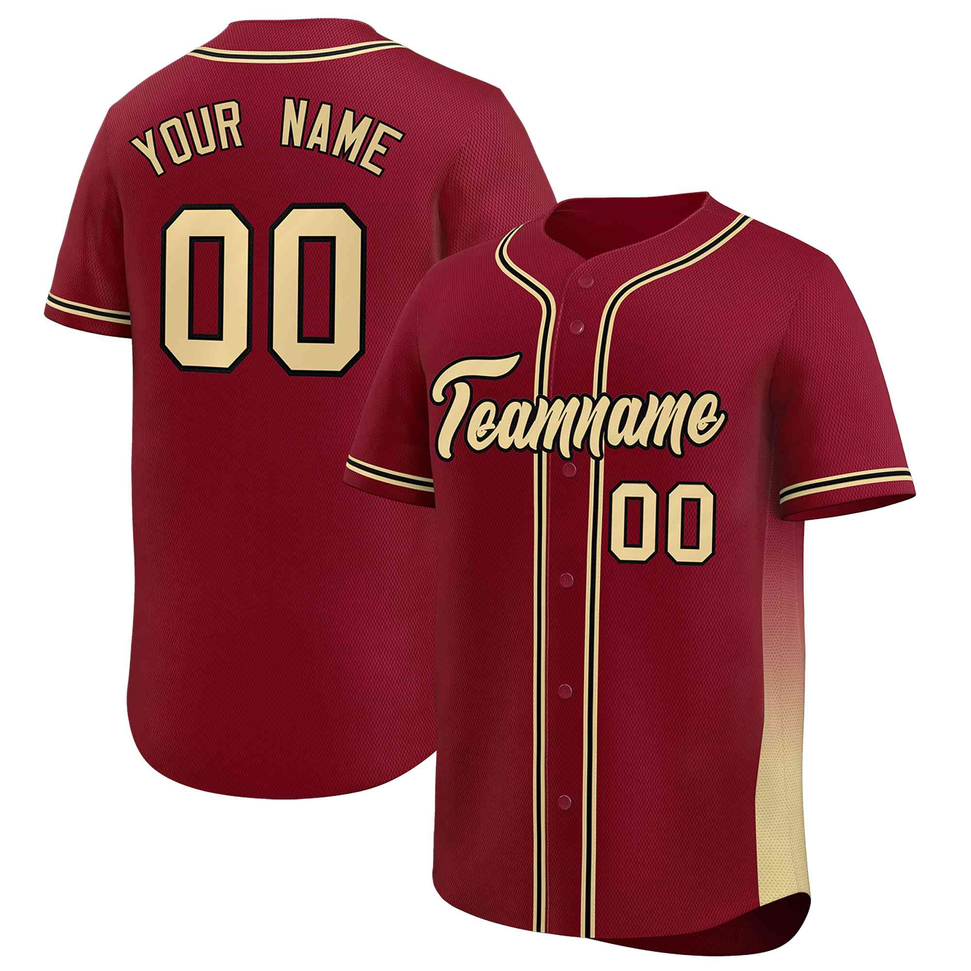 Custom Crimson Khaki Personalized Gradient Side Design Authentic Baseball Jersey