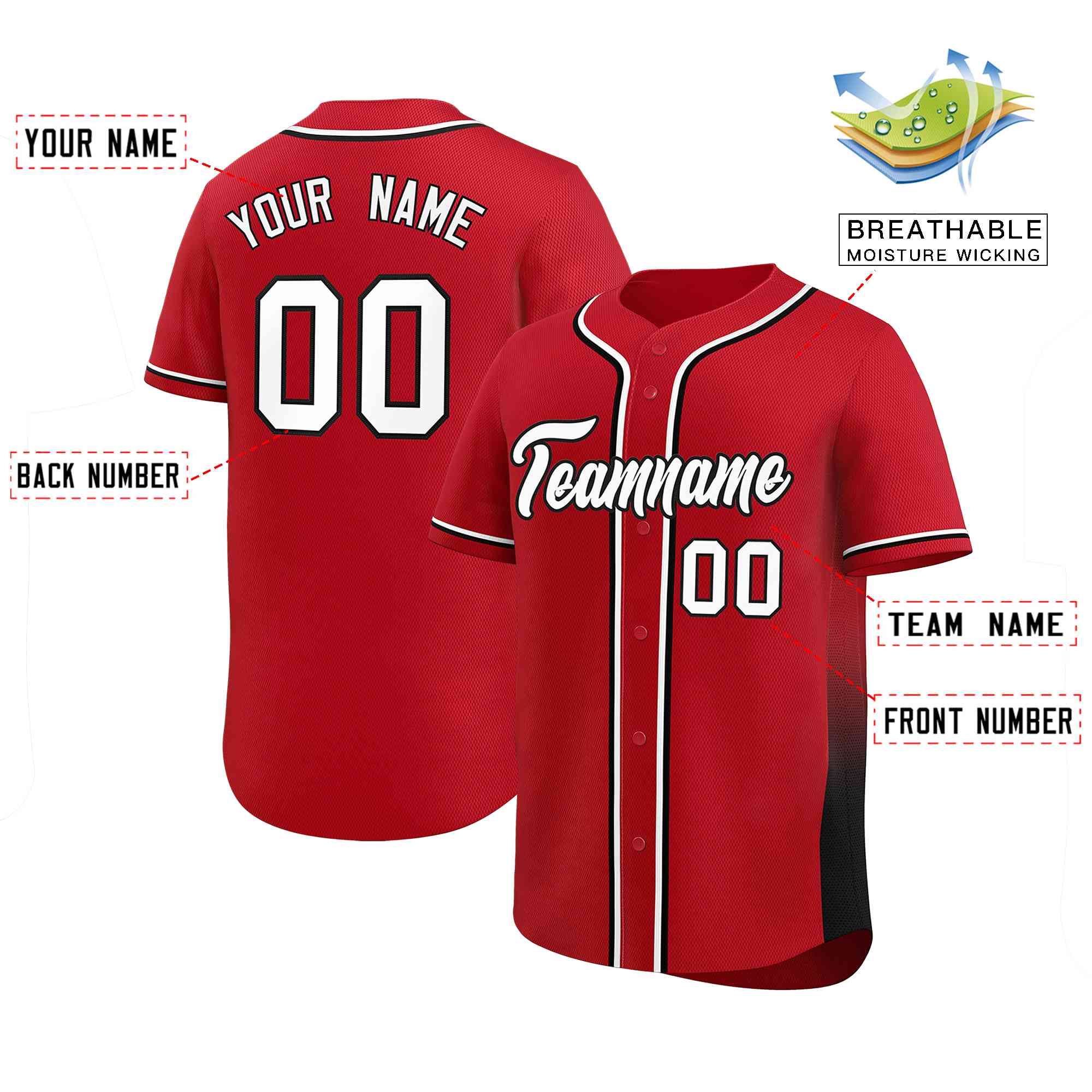 Custom Red Black Personalized Gradient Side Design Authentic Baseball Jersey