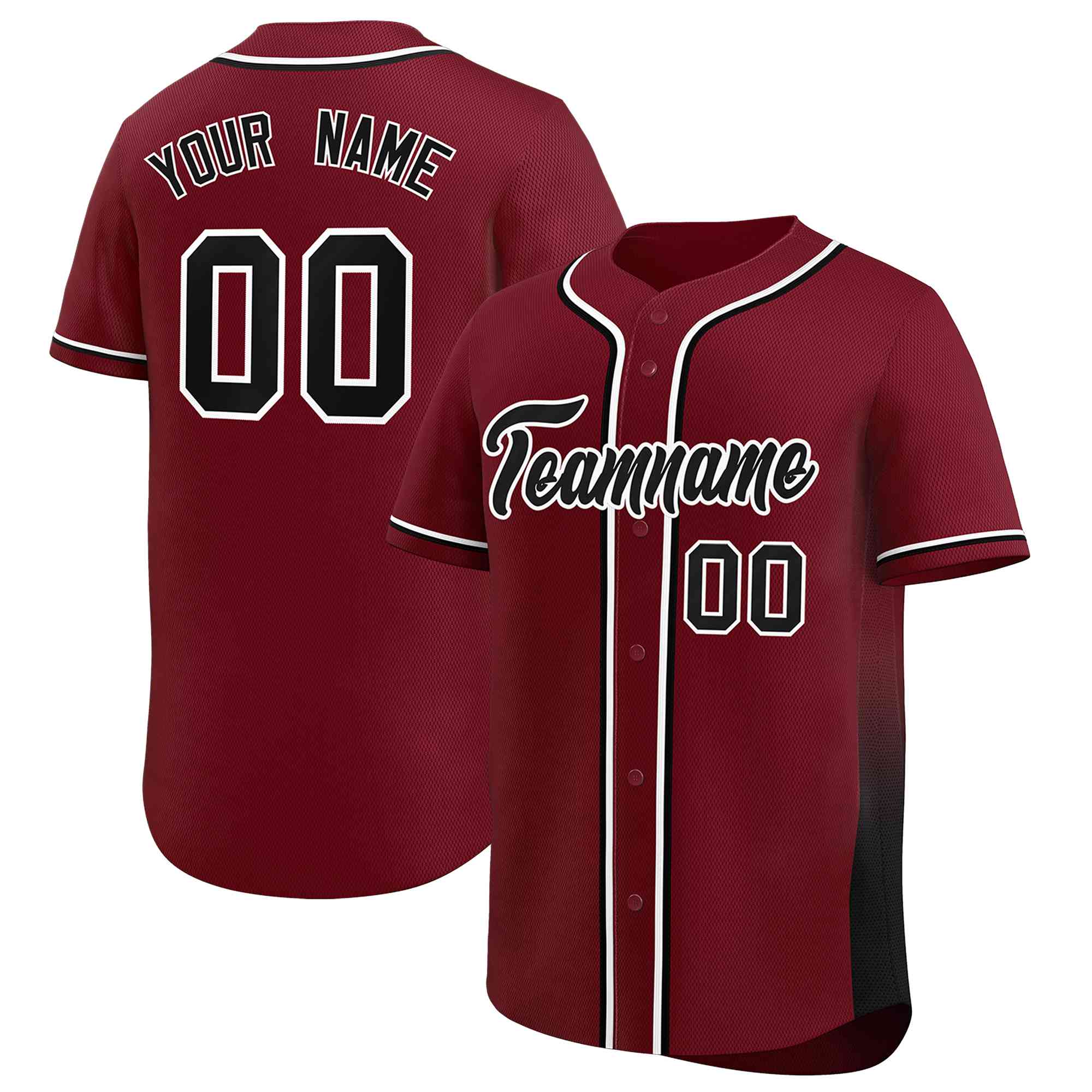 Custom Crimson Black Personalized Gradient Side Design Authentic Baseball Jersey