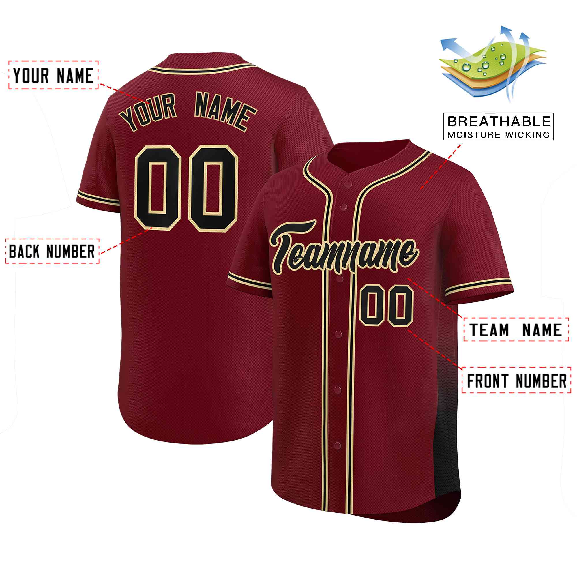 Custom Crimson Black Personalized Gradient Side Design Authentic Baseball Jersey