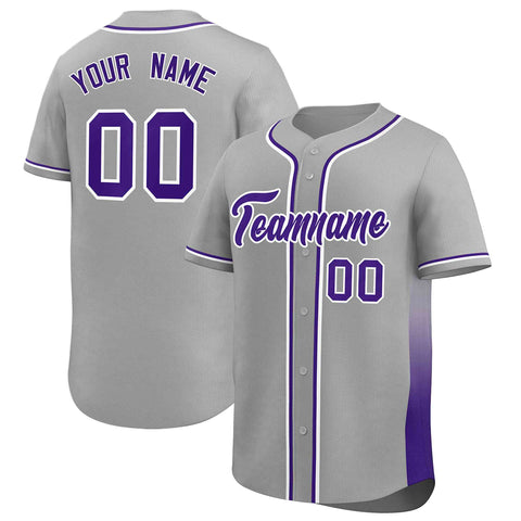 Custom Gray Purple Personalized Gradient Side Design Authentic Baseball Jersey