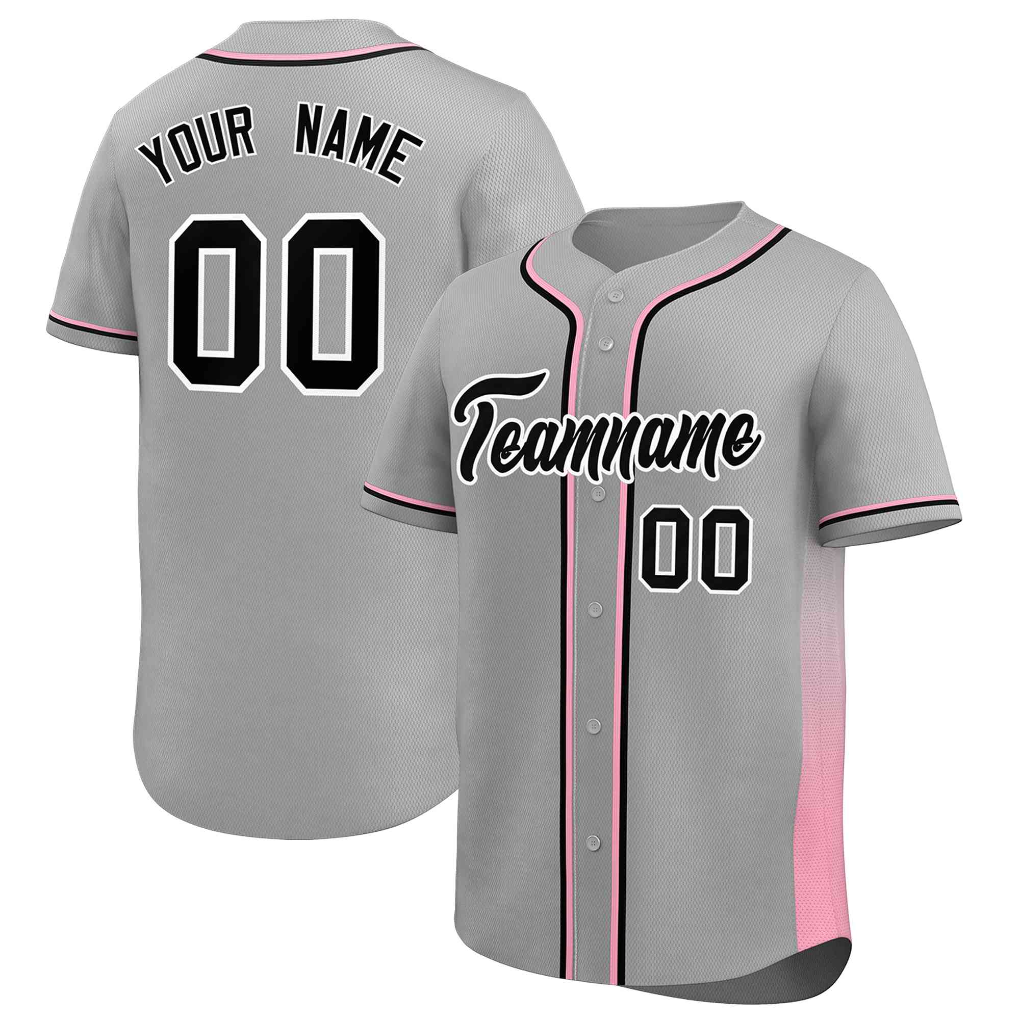 Custom Gray Pink Personalized Gradient Side Design Authentic Baseball Jersey