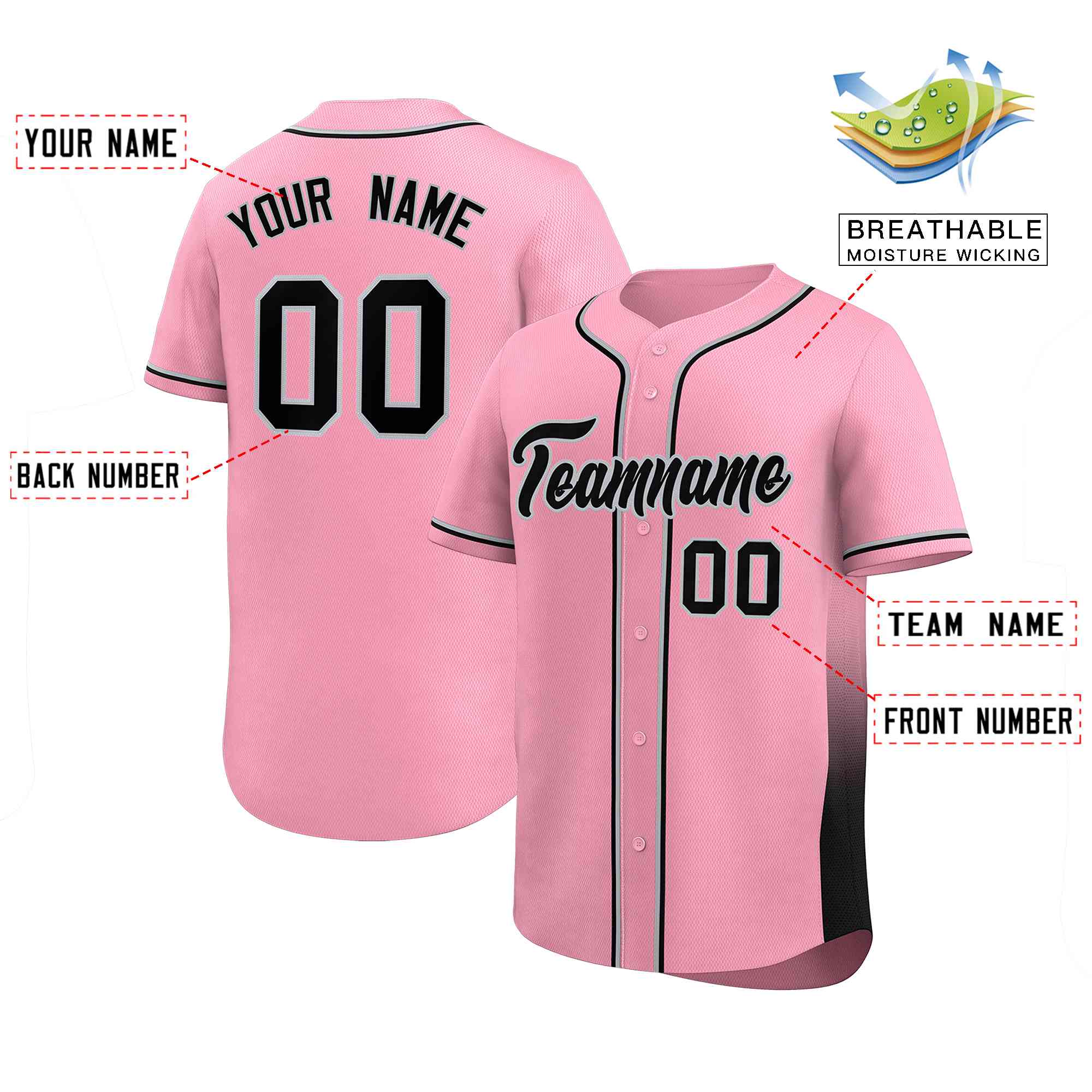 Custom Pink Black Personalized Gradient Side Design Authentic Baseball Jersey