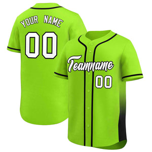 Custom Neon Green Black Personalized Gradient Side Design Authentic Baseball Jersey