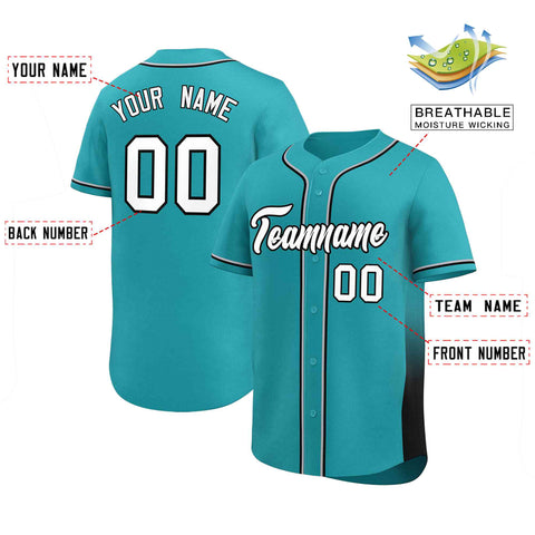 Custom Aqua Black Personalized Gradient Side Design Authentic Baseball Jersey
