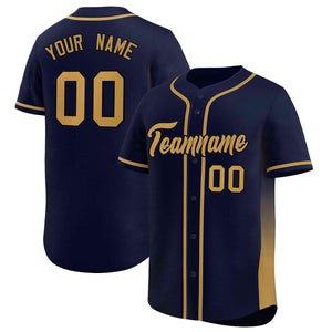 Custom Navy Old Gold Personalized Gradient Side Design Authentic Baseball Jersey