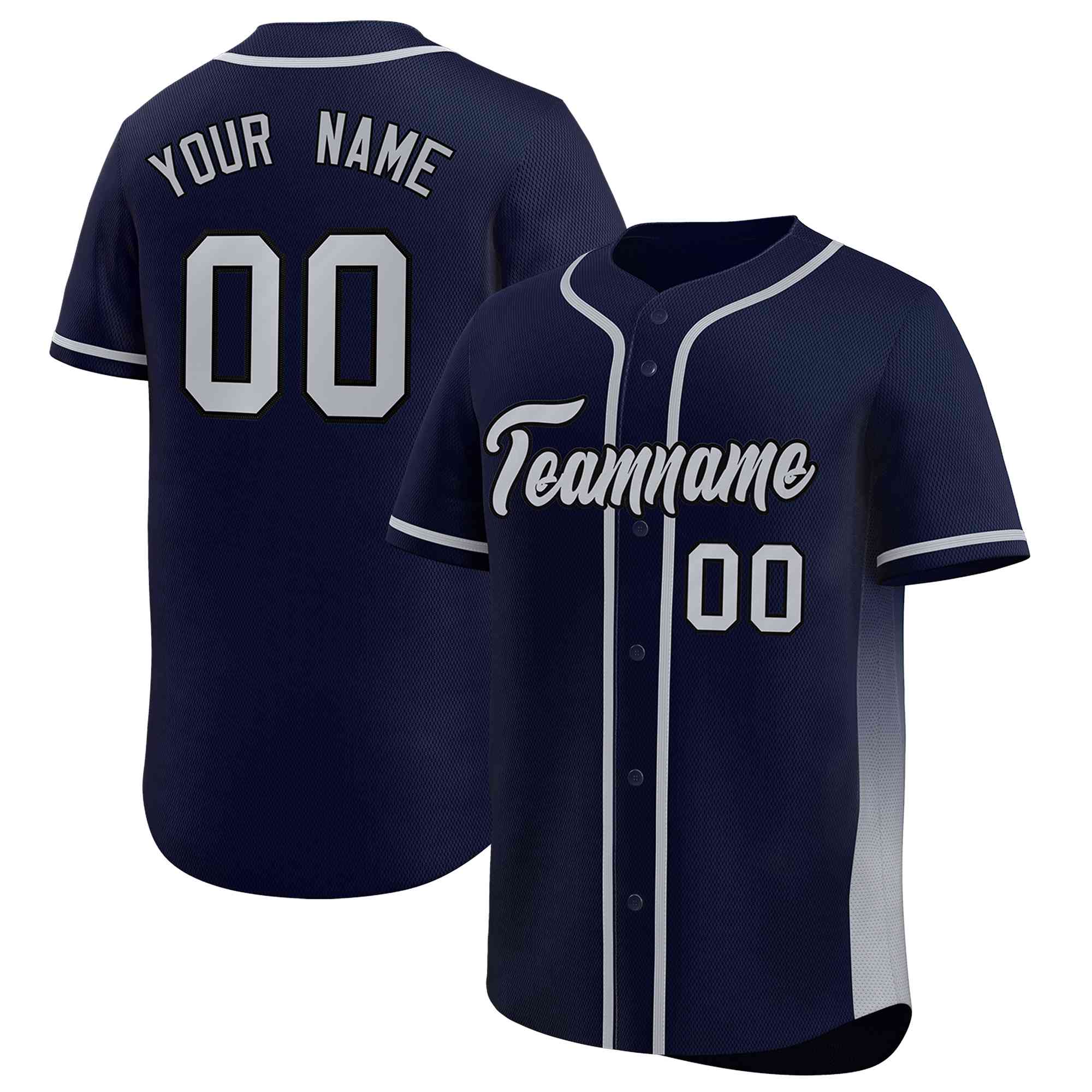 Custom Navy Gray Personalized Gradient Side Design Authentic Baseball Jersey