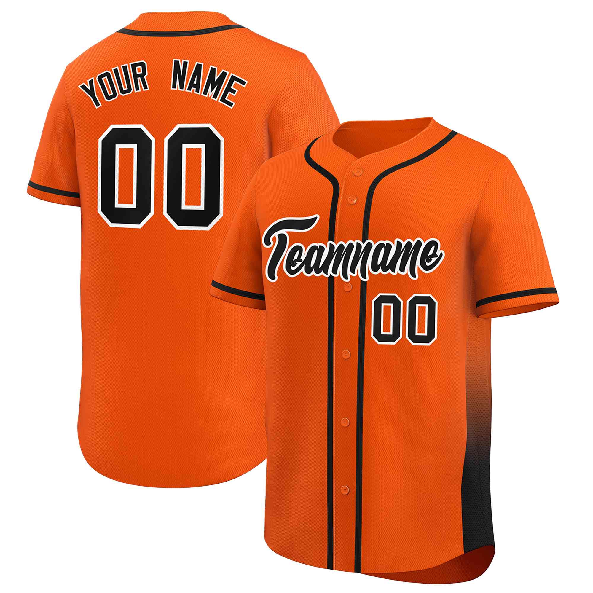 Custom Orange Black Personalized Gradient Side Design Authentic Baseball Jersey