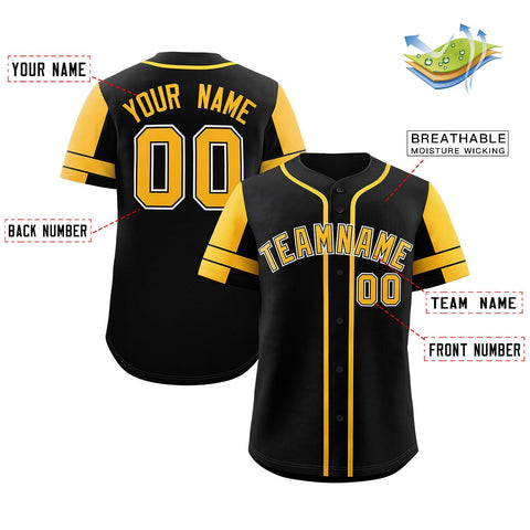 Custom Black Yellow Personalized Raglan Sleeves Authentic Baseball Jersey