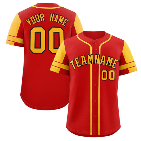 Custom Red Gold Personalized Raglan Sleeves Authentic Baseball Jersey