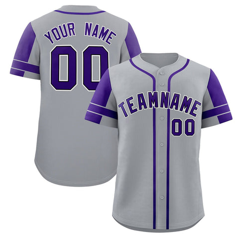 Custom Gray Purple Personalized Raglan Sleeves Authentic Baseball Jersey