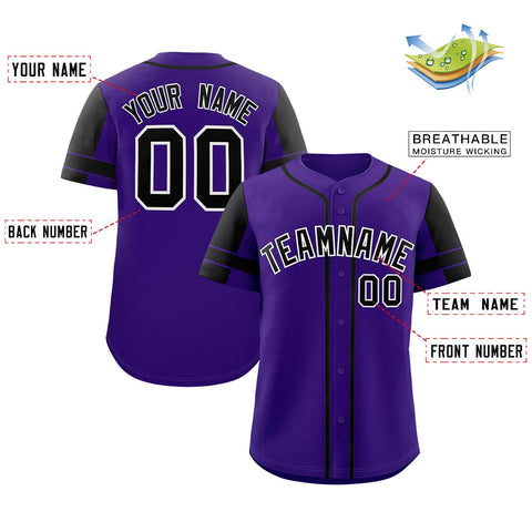 Custom Purple Black Personalized Raglan Sleeves Authentic Baseball Jersey