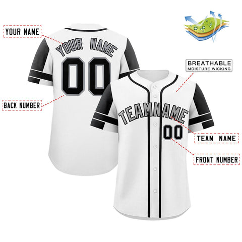 Custom White Black Personalized Raglan Sleeves Authentic Baseball Jersey