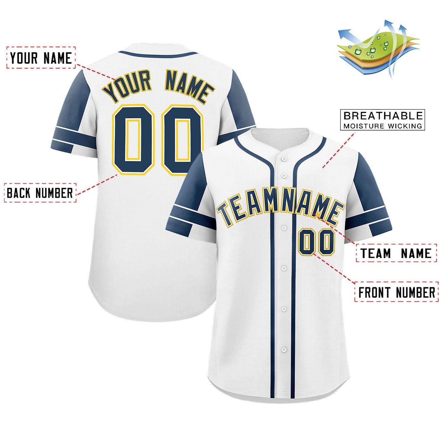 Custom White Navy Personalized Raglan Sleeves Authentic Baseball Jersey