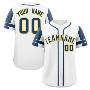 Custom White Navy Personalized Raglan Sleeves Authentic Baseball Jersey