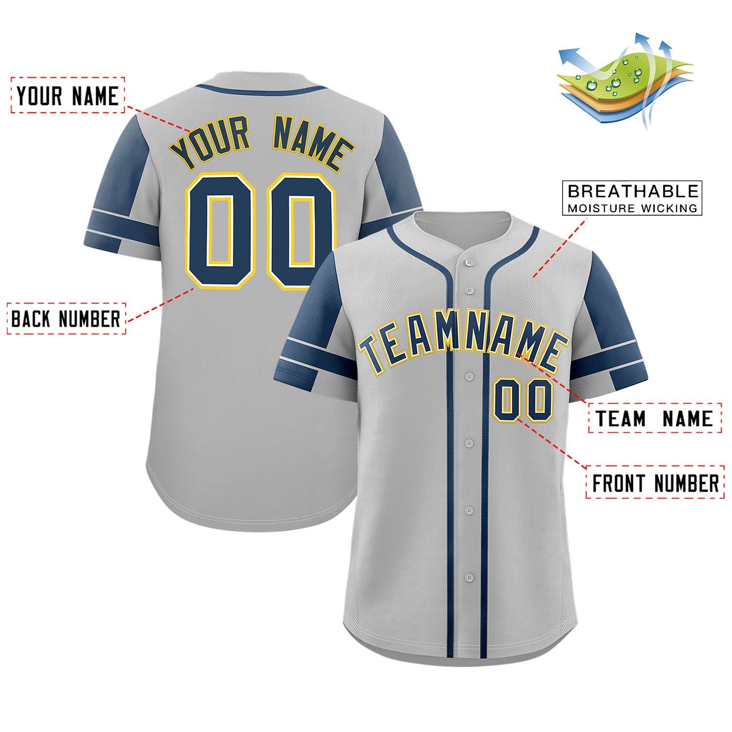 Custom Gray Navy Personalized Raglan Sleeves Authentic Baseball Jersey