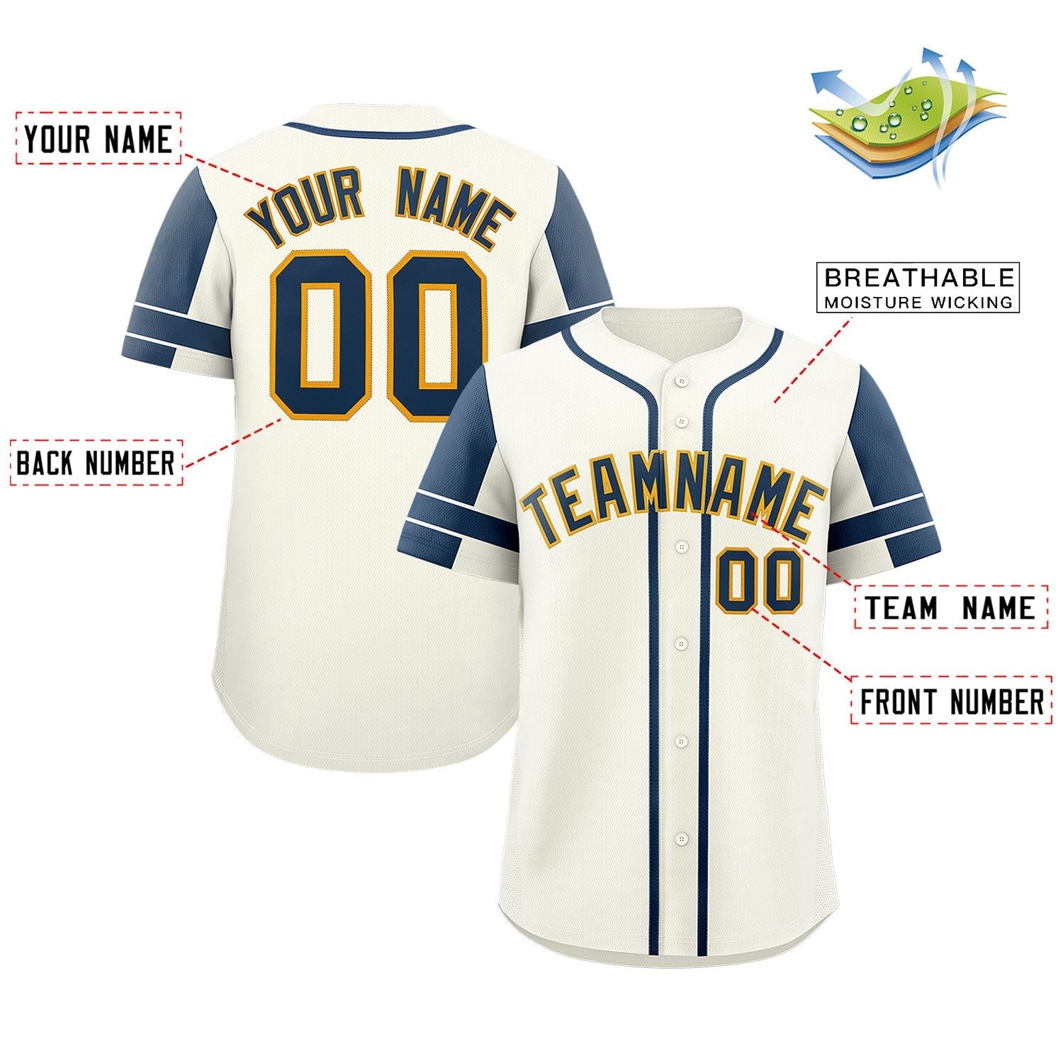 Custom Cream Navy Personalized Raglan Sleeves Authentic Baseball Jersey