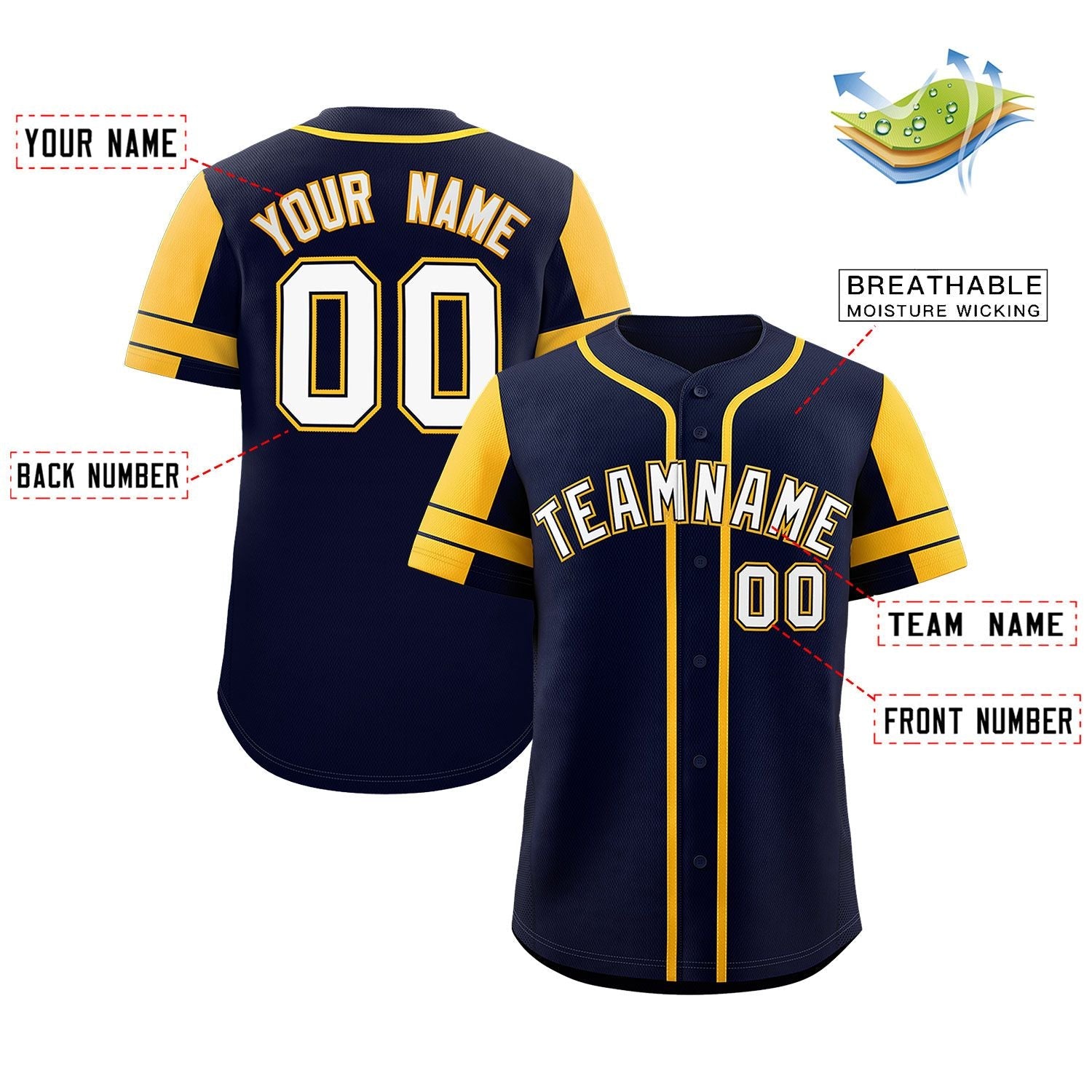 Custom Navy Gold Personalized Raglan Sleeves Authentic Baseball Jersey