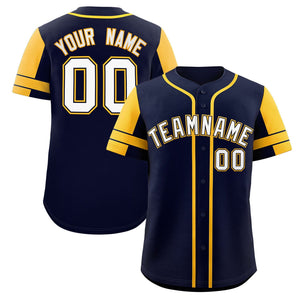 Custom Navy Gold Personalized Raglan Sleeves Authentic Baseball Jersey