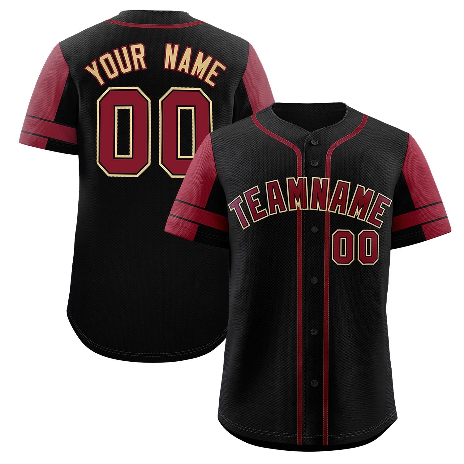 Custom Black Crimson Personalized Raglan Sleeves Authentic Baseball Jersey