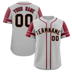 Custom Gray Crimson Personalized Raglan Sleeves Authentic Baseball Jersey