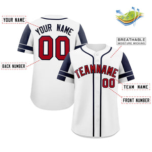 Custom White Navy Personalized Raglan Sleeves Authentic Baseball Jersey