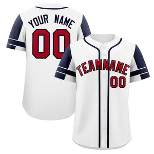 Custom White Navy Personalized Raglan Sleeves Authentic Baseball Jersey