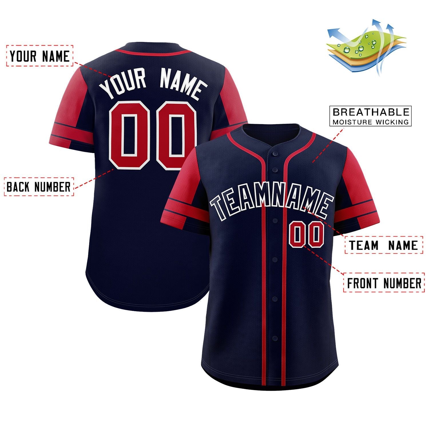 Custom Navy Red Personalized Raglan Sleeves Authentic Baseball Jersey