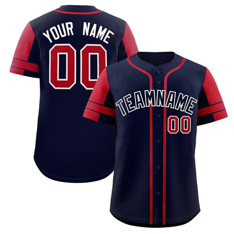 Custom Navy Red Personalized Raglan Sleeves Authentic Baseball Jersey
